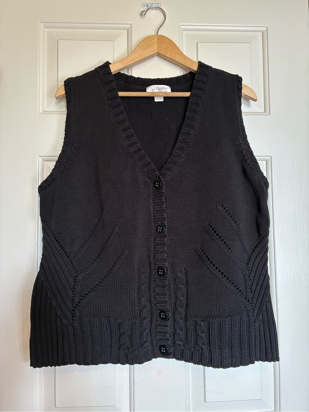 CJ Banks Black V-Neck Button Knit Sweater Vest